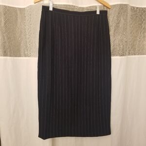 Emanuel Ungaro, Wool-Blend Pinstripe Pencil Skirt, Navy, 6, NWOT